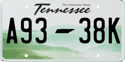 TN license plate A9338K