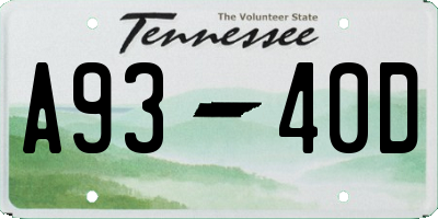 TN license plate A9340D