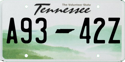 TN license plate A9342Z