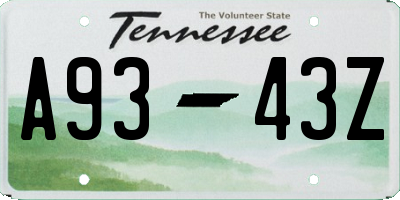 TN license plate A9343Z