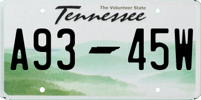 TN license plate A9345W