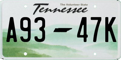 TN license plate A9347K