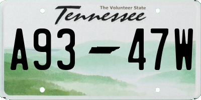 TN license plate A9347W