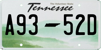 TN license plate A9352D