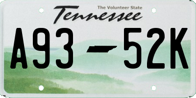 TN license plate A9352K
