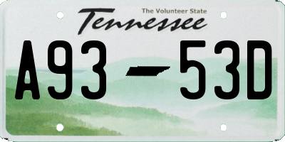 TN license plate A9353D