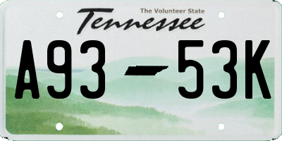 TN license plate A9353K