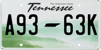 TN license plate A9363K
