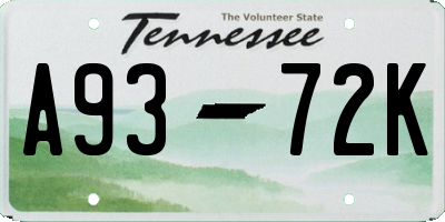 TN license plate A9372K
