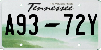 TN license plate A9372Y