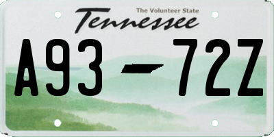 TN license plate A9372Z