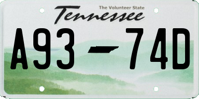 TN license plate A9374D