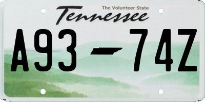 TN license plate A9374Z