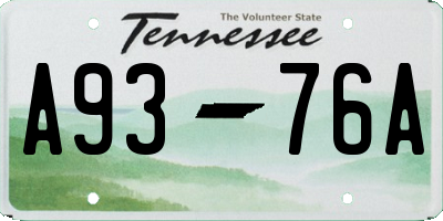 TN license plate A9376A