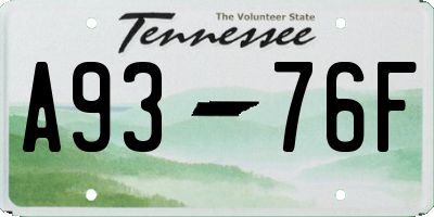 TN license plate A9376F