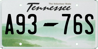 TN license plate A9376S
