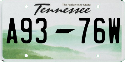 TN license plate A9376W