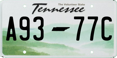 TN license plate A9377C