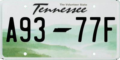 TN license plate A9377F
