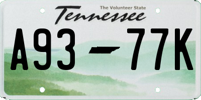 TN license plate A9377K