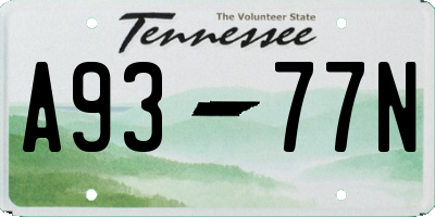 TN license plate A9377N