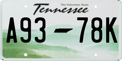 TN license plate A9378K