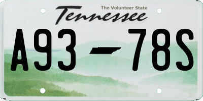 TN license plate A9378S