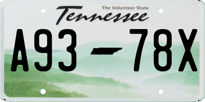 TN license plate A9378X
