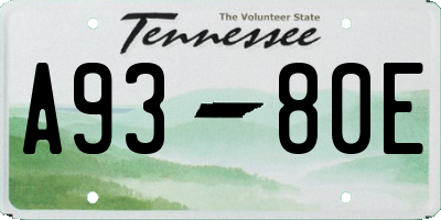 TN license plate A9380E