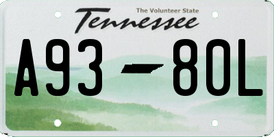 TN license plate A9380L