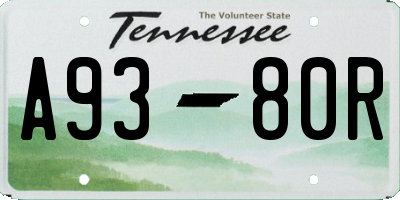 TN license plate A9380R