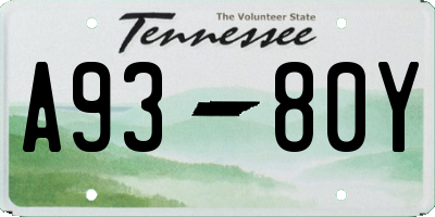 TN license plate A9380Y