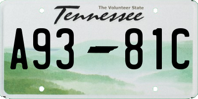 TN license plate A9381C