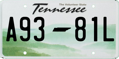 TN license plate A9381L