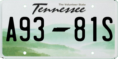 TN license plate A9381S