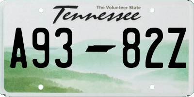 TN license plate A9382Z