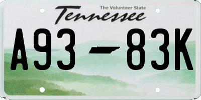 TN license plate A9383K