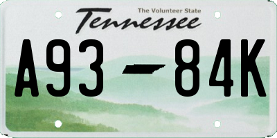TN license plate A9384K