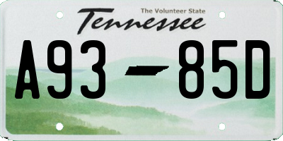 TN license plate A9385D