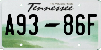 TN license plate A9386F