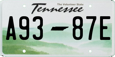 TN license plate A9387E