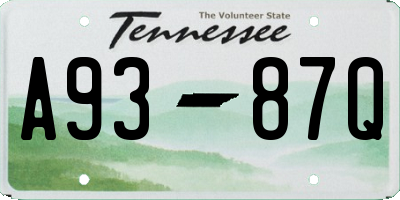 TN license plate A9387Q