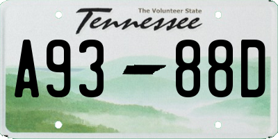 TN license plate A9388D