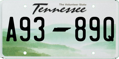TN license plate A9389Q