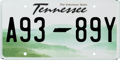 TN license plate A9389Y