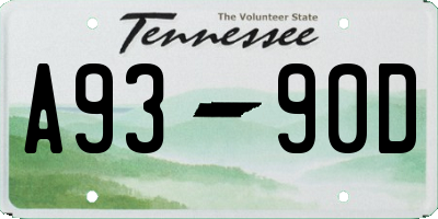 TN license plate A9390D