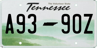 TN license plate A9390Z