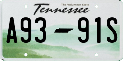 TN license plate A9391S