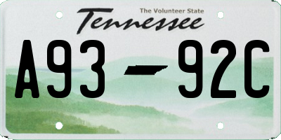 TN license plate A9392C
