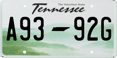 TN license plate A9392G
